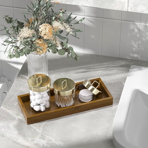 ZHWS Bathroom Vanity Tray for Toilet Tank, Perfume, Jewelry, Candle, Makeup, Decorative Tray, Kitchen Tray Counter Organizer for Soap Dispenser, Coffee Table Brown 11.3”L x 4.4”W x 1.14”H - Image 2