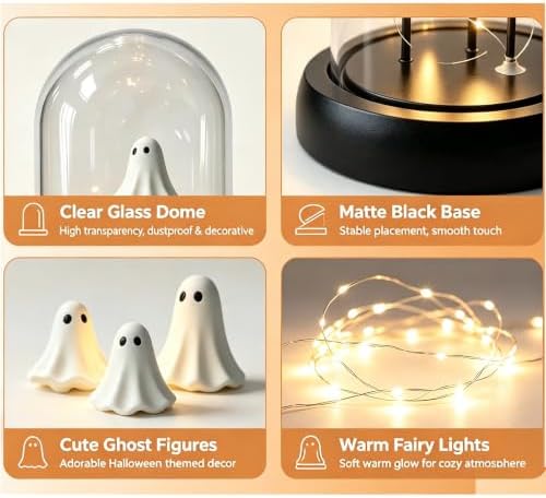Halloween Lamp, Cute Ghost Night Light, Glass Cloche Stand Lamp - Image 4