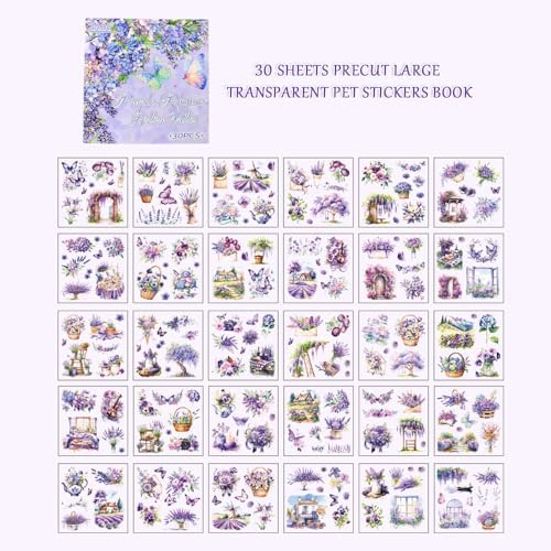 30 Sheets Precut Purple Garden Landscape Stickers Book for Junk Journal Supplies, Transparent PET Stickers for Journaling, Scrapbooking, Bujo, Collage, Card Making - Image 2