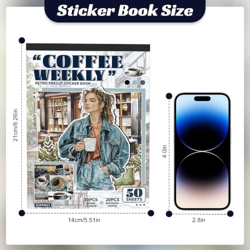 Coffee Stickers for Journaling, Aesthetic Washi Scrapbook Sticker Book Set - Image 2