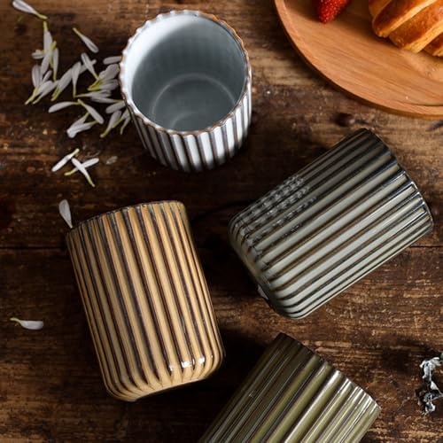 Vinitage Ceramic Mug, Japanese Tea Cup 10oz Striped Cup No Handle Drinking Cup for Latte Milk Water Beverage Juice Microwave and Dishwasher Safe, Kiln Transformation Cup (Brown) - Image 5