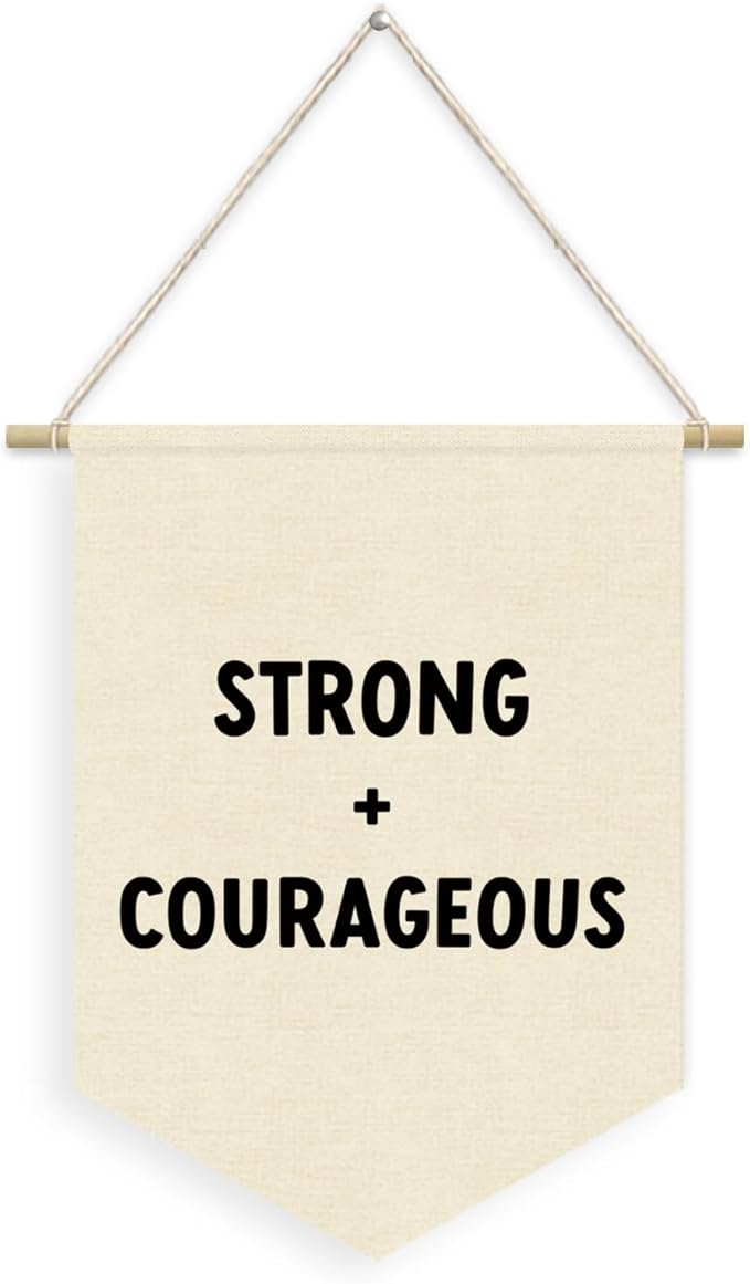 Positive Affirmations Wall Decor,Playroom Boy Nursery Wall Decor,Motivational Bible Verses Strong and Courageous Linen Pennant Banner,Homeshool Wall Art for Kids Room