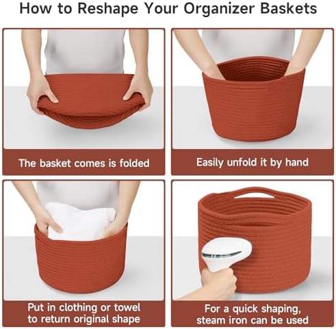 3 Pack Small Rope Storage Baskets, 9.82×9.82×7.1", Brick Red - Image 5