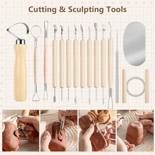 UUSYCUN 36PCS Pottery & Clay Sculpting Tools, Ceramics Polymer Tools Set, Clay Modeling Tools with Case for Air Dry Clay, Carving, Molding, Pottery Wheel, Crafting Supplies, Pros, Beginners, Adults - Image 5