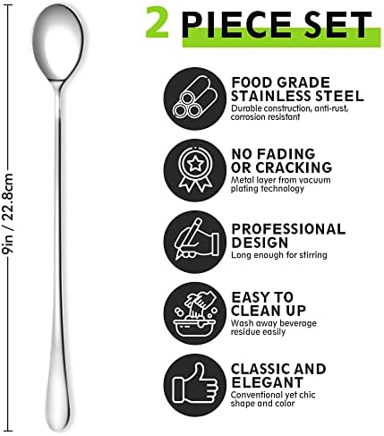 9" Ice Cream Spoons Long Handle Iced Tea Spoons Thicken Heavy Duty 2Pcs - Image 2