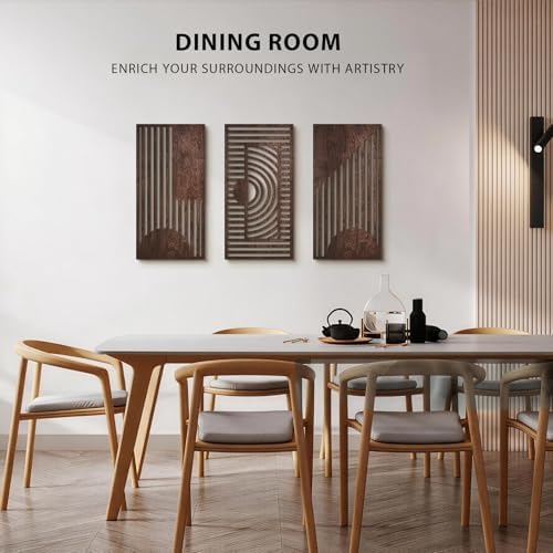VIYYIEA Boho Solid Wood Carved Wall Art Set of 3, Geometric Minimalist Wooden Home Decor Panels, Handcrafted Solid Wood Wall Hanging for Living Room Bedroom Hallway, 16 x 8 Inch Each (Geometry I) - Image 5