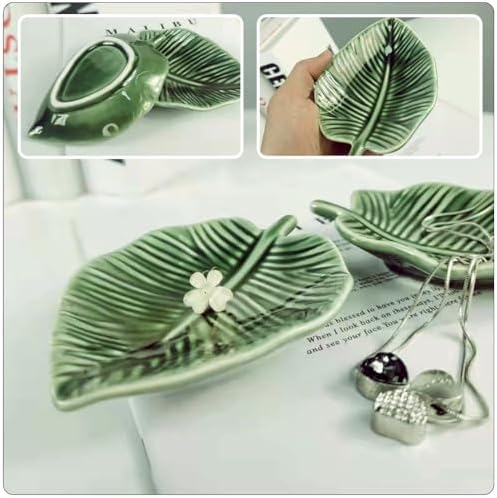 Operitacx Leaf Shape Ring Dish Green Decorative Jewelry Plate Multi-Function Trinket Tray for Desktop Jewelry Holder Home Storage Dressing Table Party Decor 5.51 X 4.33 X 1.18 in - Image 2