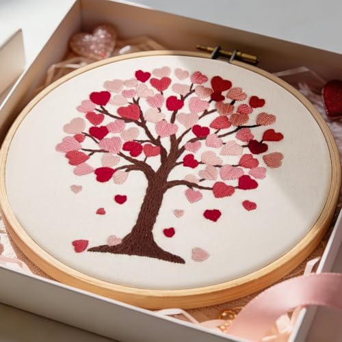 Love Heart Tree Embroidery Kits for Beginners Adults, Valentine's Day Hand Embroidery Kits, Cross Stitch Kits for Adult Anniversary Valentine's Gift, Entire Set of Embroidery Supplies & Video Tutorial - Image 2