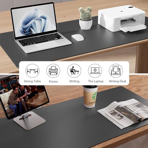 Aothia Faux Leather Desk Mat - Non-Slip PU Leather Desk Blotter, Waterproof Writing Surface, Large Desk Pad for Office & Home (Grey, 55" x 24") - Image 6