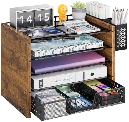 Simple Trending Wood Desk Organizer, 5-Tier File Organizer, Rustic Brown by SimpleTrending