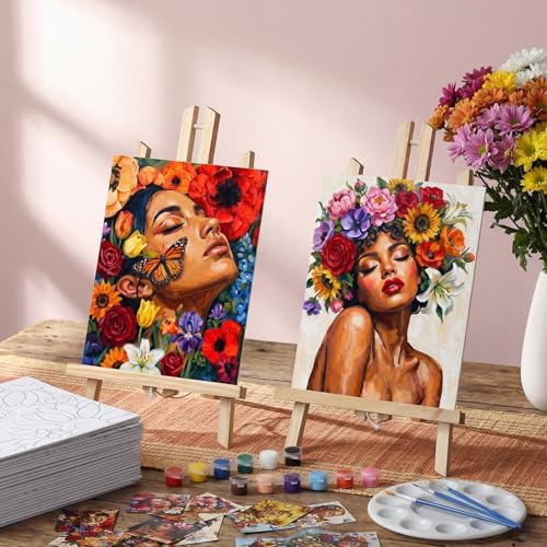 Sherr 24 Pcs Pre Drawn Canvas for Adult, Flower Maiden, 8 x 10 Inch - Image 2