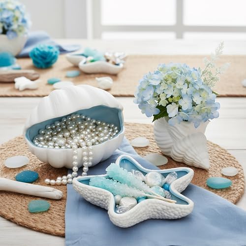 TOPZEA 3 Pack Ceramic Jewelry Tray, Conch Starfish Aqua Shell Shaped Trinket Dish Ocean Themed Trinket Plate Decorative Earring Rings Bracelet Holder for Dresser, Bedroom, Entryway, Beach Room Decor - Image 7