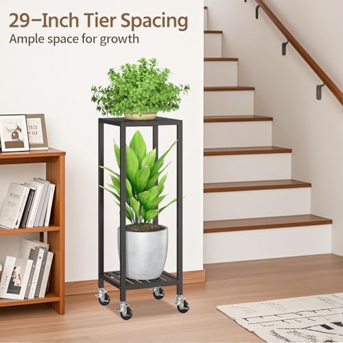 LASZOLA Plant Stand Shelf Indoor Outdoor Tall Corner, 2 Tier Metal Black - Image 4