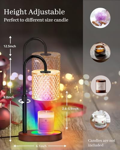 Engpure Candle Warmer Lamp with 8 Colors LED Changing and Timer Dimmer, Candle Warmer with RGB Model Height Adjustable for All Size Scented Candles with 2 Bulbs, Christmas Gift for Mom, Wife,Friends - Image 4