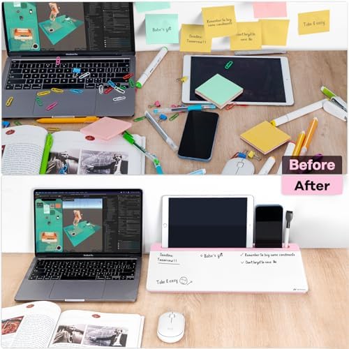 Varhomax Glass Desk Whiteboard with Storage, Desktop Organizer - Image 3