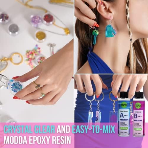 MODDA Epoxy Resin Kit with Video Course, Includes Color Pigment, Silicone molds, Necklace Cord, Earring Hooks for Jewelry Making, Epoxy Resin Starter Kit for Beginners, Adults,Complete Craft Set - Image 5