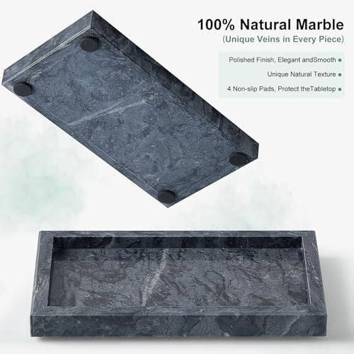 Natural Small Marble Vanity Tray, Stone Organizer for Bathroom & Kitchen - Image 3