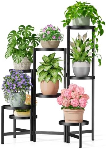 8 Tiered Plant Stand Indoor for Multiple Large Planter, Tall Heavy Duty Adjustable Folding Rack with Rustproof 7.9 Inch Wide Tray, Plant Shelf for Corner Living Room - BlackDisk by Unknown