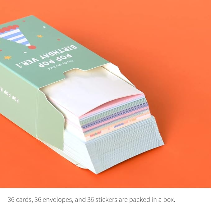 Monolike Day-by-day Card, Pop pop birthday Ver.1 - Mix 36 Mini Single cards, 36 envelopes, 36 stickers Package