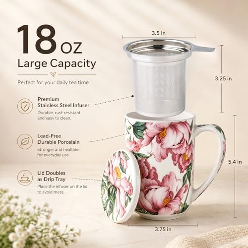 AmorArc Tea Cup With Infuser and Lid, 18oz Loose Leaf Tea Mug With Steeper - Image 3