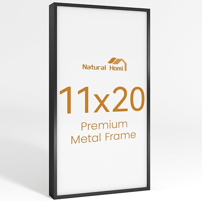11x20 Aluminum Metal Picture Frame,Tempered Glass Black Photo Frame 11x20 for Family Photo,Posters,Art,Document to Wall Mount Horizontally or Vertically