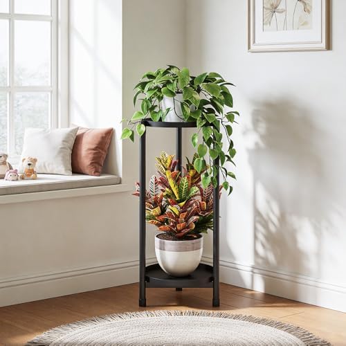 2 Tier Black Plant Stand Indoor Outdoor,30 Inch Tall Metal Flower - Image 6