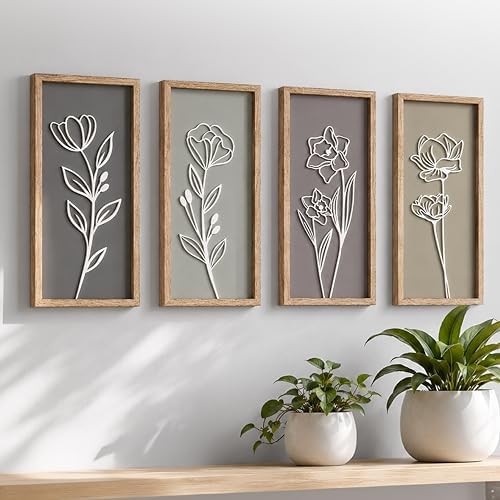 Tide and Tales 3d Framed Wall Art, Set of 4, Floral Boho Wall Decor by TideandTales