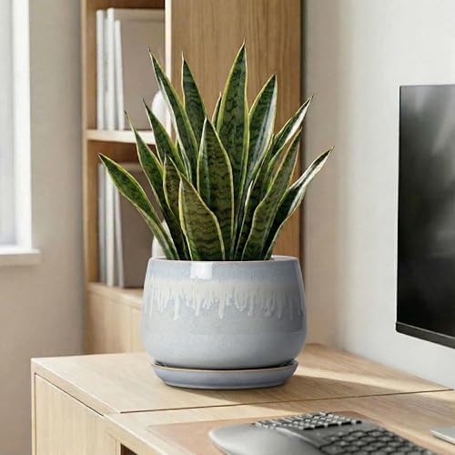 9 Inch Ceramic Pots for Plants, Indoor Plant Pots, Grey-White - Image 7