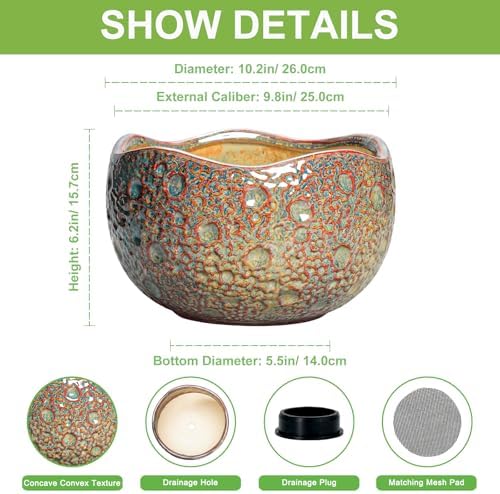 10 Inch Plant Pot - Ceramic Planter with Drainage Hole and Plug, Unique Round Planters for Indoor Outdoor Plants, Decorative Planters, Home Decor, Gardening Gifts for Women, Speckled-Brown - Image 2