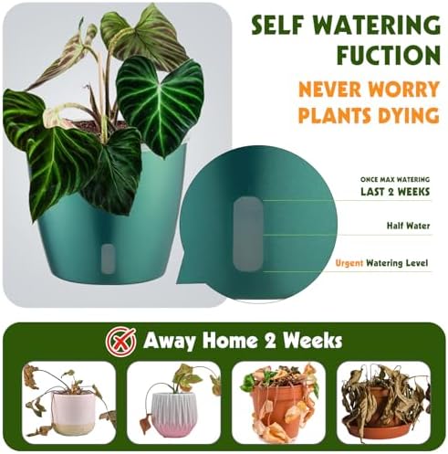 Self Watering Pots for Indoor Plants, 4-Pack 6.7'' Self Watering Planter with Drainage Holes, Small African Violet Pots with Water Indicator, Clear Wick Orchid Pot, Blue Gold - Image 3