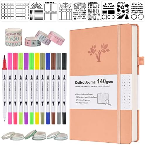 Bullet Dotted Journal Kit, 140gsm Dot Grid Notebook with 188 Numbered Pages by OFFIGIFT