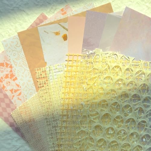 Aromoty 15 sheets Handmade Scrapbook Paper Craft Mesh Fabric Scrapbooking Supplies Aesthetic Morandi Textured Special Paper Mix for Junk Journal Journaling DIY Materials,5.1x7.09 inches by Aromoty