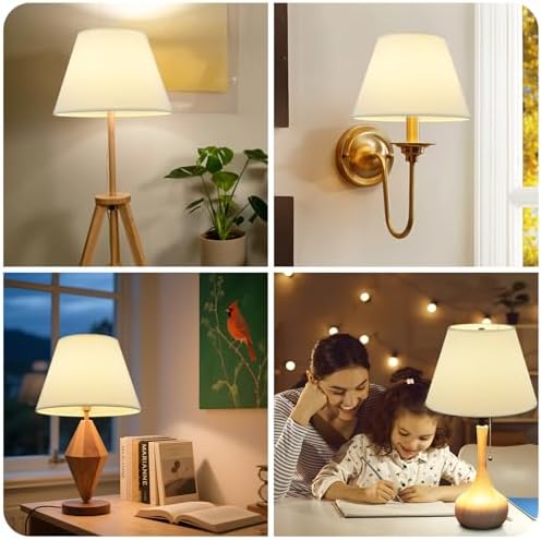White Lamp Shade for Table Lamps, Small Empire Linen Textured Fabric Lampshade, 6 Inch Top 10 Inch Bottom 7 Inch High, Spider Fitter Replacement Shade for Bedside and Nightstand Lamps - Image 3