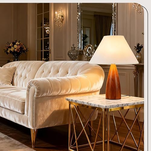 Table Lamp 16.3" Nightstand Lamp with Solid Wood Base & Linen Lampshade - Image 2