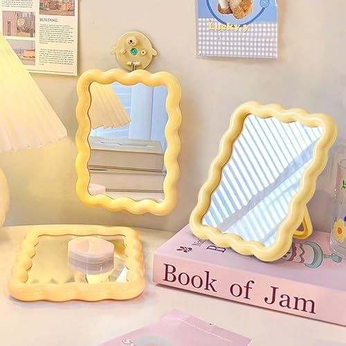 Wave Table Desk Vanity Makeup Mirror Small Make Up Office Mirror Yellow - Image 3