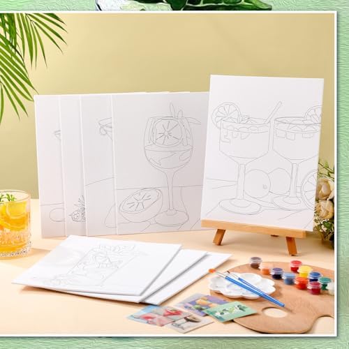 Affrolling 12 Pcs Pre Drawn Canvas for Painting for Adults 8 x 8 Inch Canvas Painting Kits Stretched with Drawing Ready to Paint Beginner Artists Date Night Party Supplies(Cocktail) - Image 6