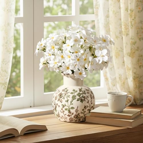 SIDUCAL Ceramic Green and Beige Antique Vase, 5.91 Inch Retro Ice Cracked Chinoiserie Floral Vase, Rustic Farmhouse Vases for Home Decor, Bookshelf, Office, Garden, Chinoiserie Decor, Tuscan Decor - Image 5
