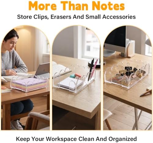 Acrylic Sticky Note Holder 4x6 Inch - Clear Scalloped Cute Note Pad Holder & Sticky Notes Dispenser, Aesthetic Desk Organizer for Office School Home, Memo Pad Holder Desk Accessories - Image 4