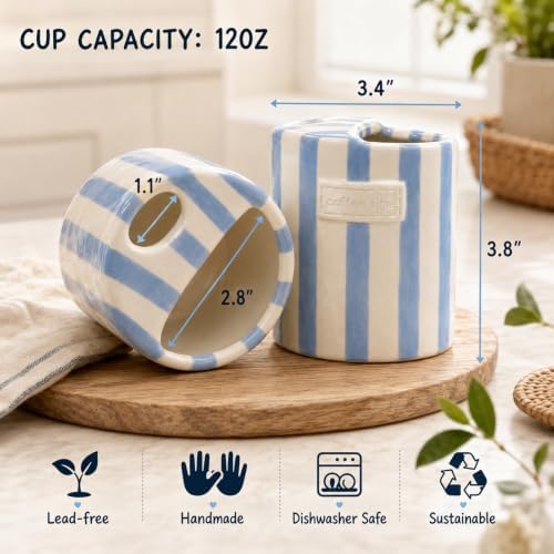 Ceramic Coffee Mug with Sip Hole 12oz, To Go Ceramic Mug Striped - Image 6