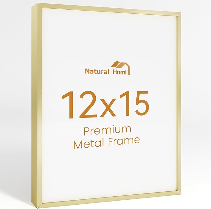 12x15 Aluminum Metal Picture Frame,Tempered Glass Gold Photo Frame 12x15 for Family Photo,Posters,Art,Document to Wall Mount Horizontally or Vertically