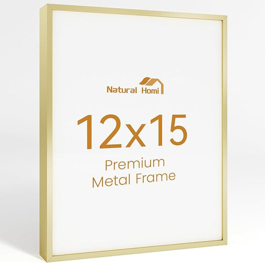 12x15 Aluminum Metal Picture Frame,Tempered Glass Gold Photo Frame 12x15 for Family Photo,Posters,Art,Document to Wall Mount Horizontally or Vertically