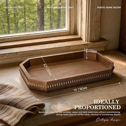 EOSAHR Pine Wood Decorative Tray: Serving Tray for Farmhouse Decor, Brown - Image 2