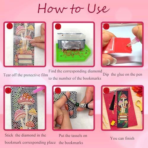 8PCS Diamond Painting Art Bookmarks,Cute Acrylic Bookmarks Crafts Kits Gifts with Tassels for Adult Women Book Lovers (Bookself2) - Image 5