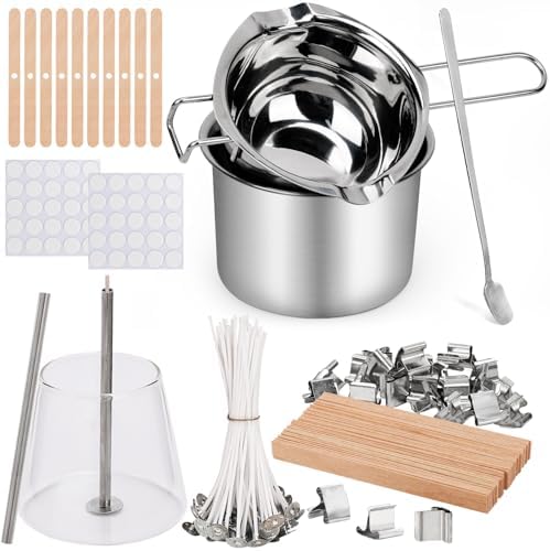 Blingfun Double Boiler Pot Set, Stainless Steel Melting Pot with Candle Wicks, Stickers,Wick Holders,Wick Placing Tube for Soap, Wax, Candle Making by Blingfun