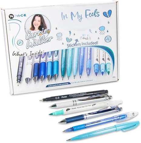 Pentel Carrie Walker In My Feels Journaling Writing and Journaling Kit, Gel Pens/Markers/Brush Pens Variety, 14 pieces by PentelofAmerica