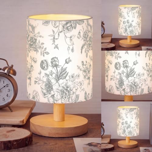VIHOSE Green Floral Kids Table Lamp for Bedroom Kids Bedside Lamp with Linen Wooden Nightstand Cartoon Nursery Lampshade for Girls Boys Living Room by VIHOSE
