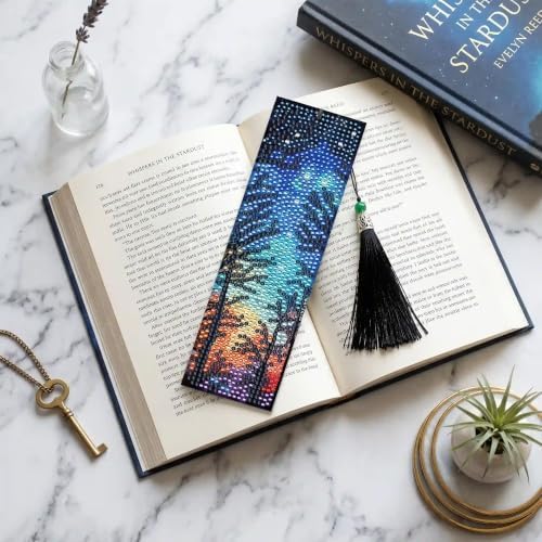 8 Pack Diamond Painting Bookmark of Aurora Forest Design with Tassel - Image 7
