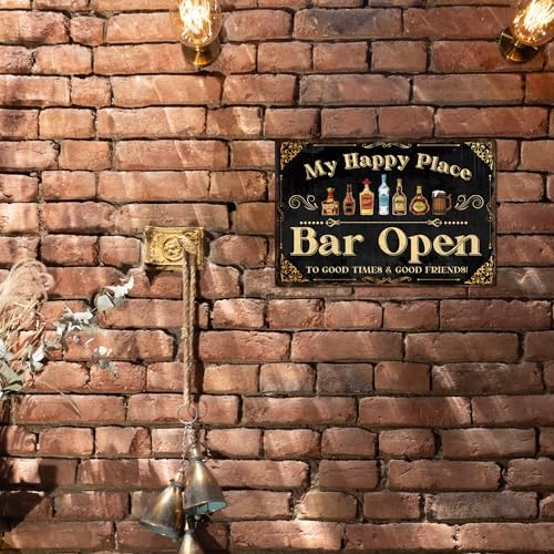 Putuo Decor Home Bar Sign, Retro Metal Tin Sign, My Happy Place Bar Open, 12 x 8 Inches - Image 6