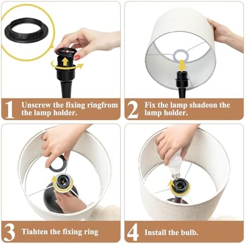 ONEWISH Touch Bedside Lamp for Bedroom, 3-Way Dimmable Table Lamps for Nightstand with Cylindrical Fabric Shade, Desk Lamp for Living Room, End Tables, Home Office - Image 6