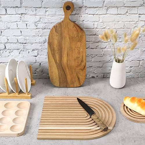 Chunful 2pcs Arch Cutting Board Boho Shelf Decor, Wood Color, Acacia - Image 3